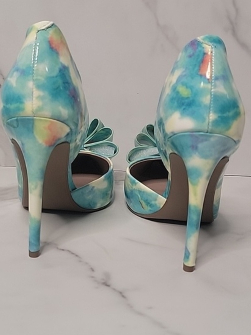 Steve Madden Teal Watercolor Pointed-Toe Bow Pumps - Picture 3 of 5